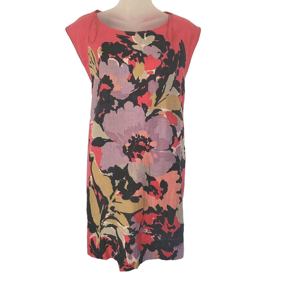 MANGO Suit Dress Size 8 RED FLORAL Linen Lined Pockets